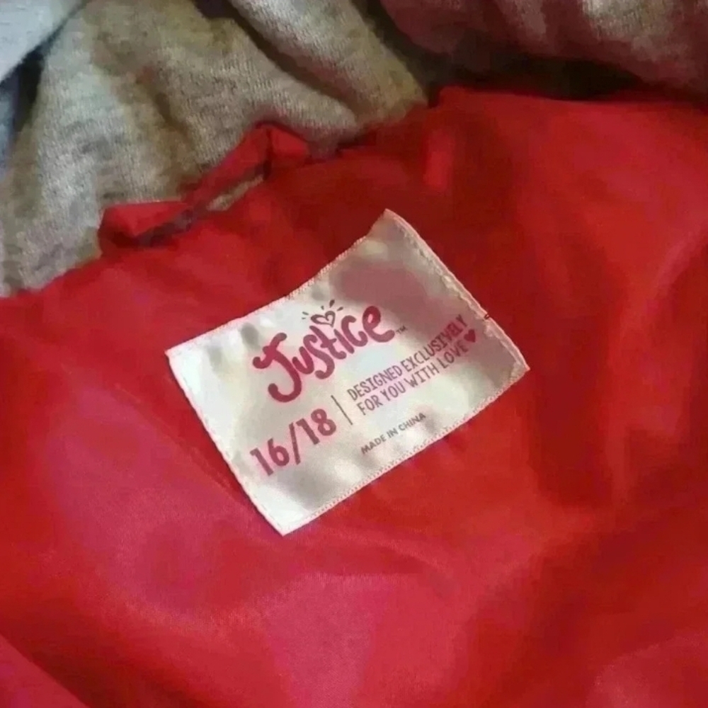 Justice Puffer Vest Girls Cotton Hood Front Zip Red - Picture 7 of 10